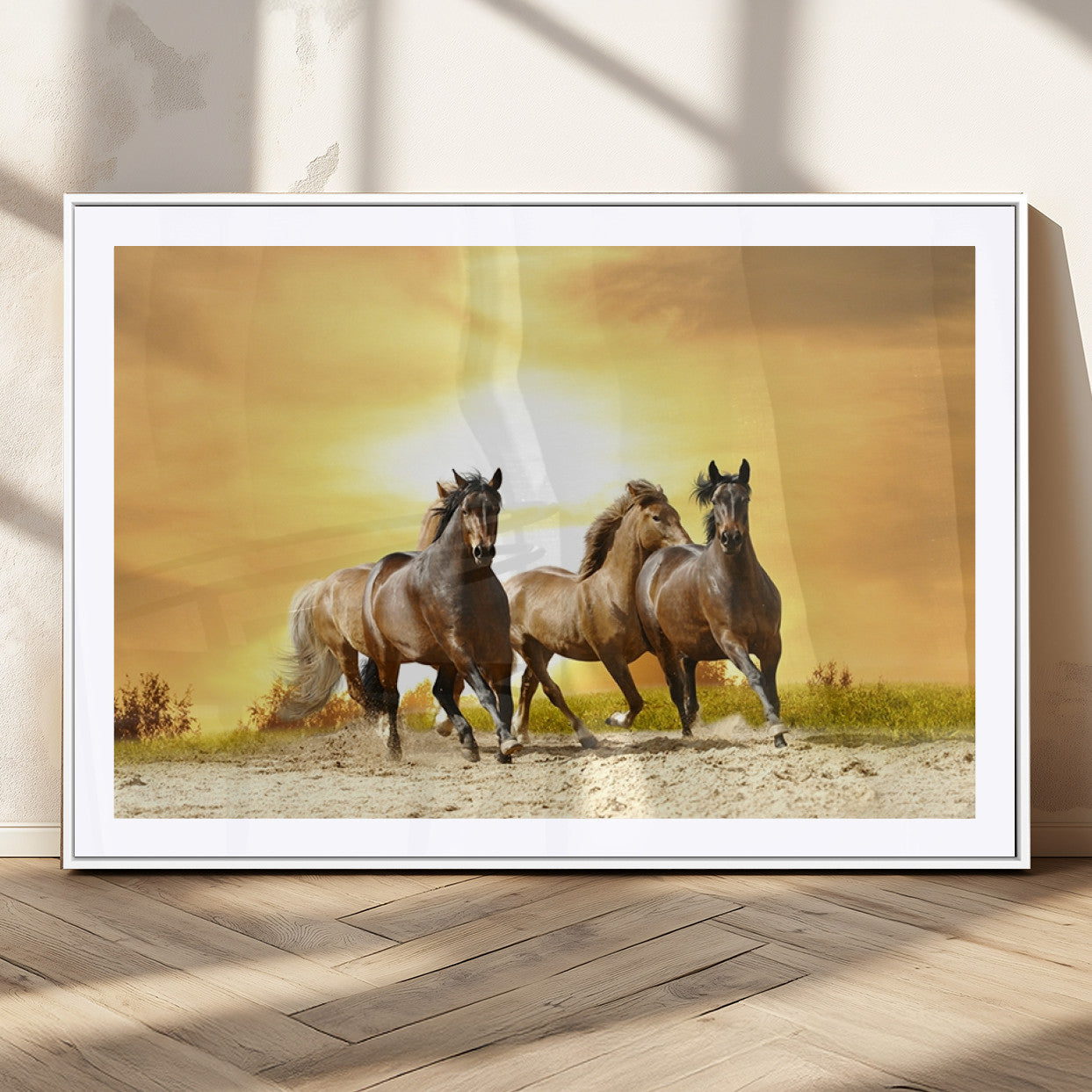 44763-MGV-CV-36X24-Wild Horses Wall Art Canvas Print – Framed Galloping Herd Animal Artwork for Home, Office, Living Room, Guest Room
