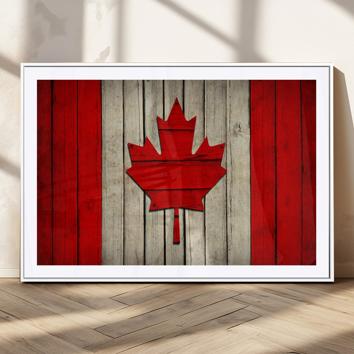 22674-MGC-FP-36x24_White-Rustic Canada Flag Wall Art – Framed Canadian Flag Canvas Print, Vintage Wood Texture Home or Office Decor