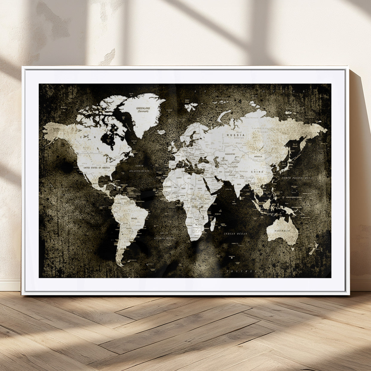 66737-MGV-CV-36X24-Vintage World Map Canvas Wall Art – Framed Push Pin Travel Map for Home and Office Decor, Rustic Wall Artwork for Travelers