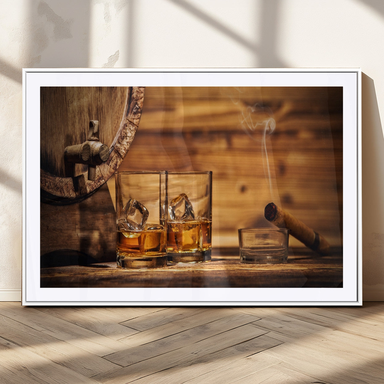 96798-MGC-FP-36x24_White-Rustic Whiskey and Barrel Canvas Print
