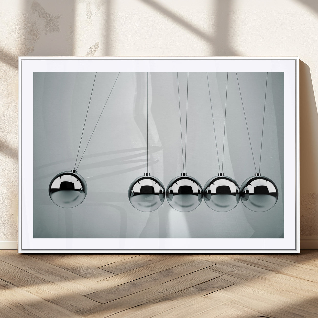 45465-MGC-FP-36x24_White-Newton's Cradle Wall Art Canvas Print, Framed Newton Cradle Wall Art
