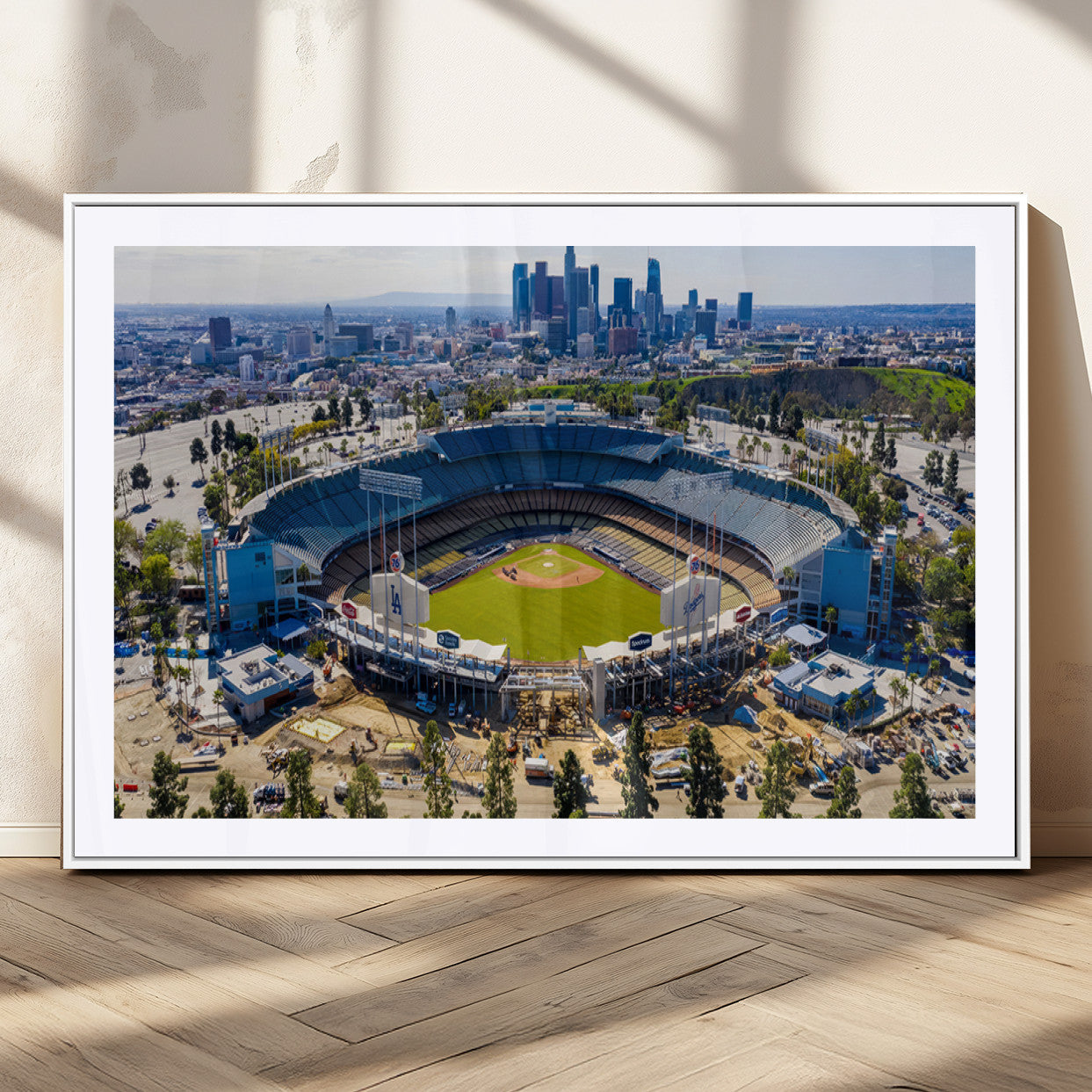 58596-MGC-FP-36x24_White-Los Angeles Dodgers Dodger Stadium Wall Art Canvas Print - MLB Baseball Stadium, Framed Los Angeles