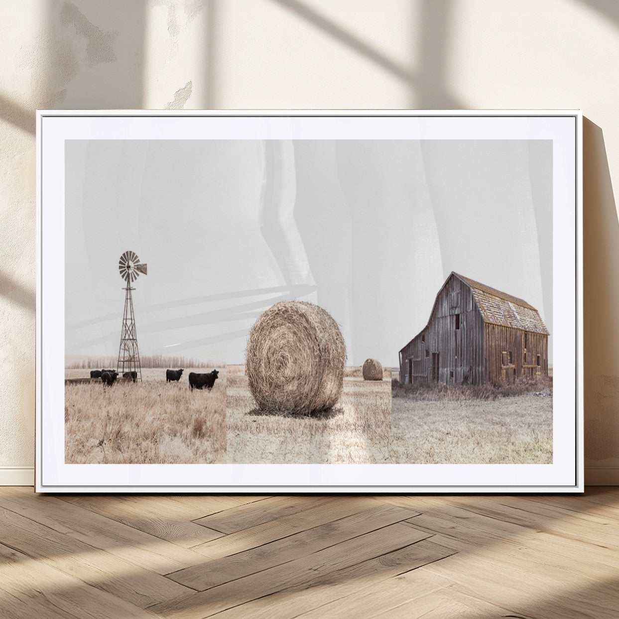 30918-MGC-FP-36x24_White-Rustic Farmhouse Wall Art Set of 3 – Country Barn and Wheat Field | Farm Prints for Country Home and