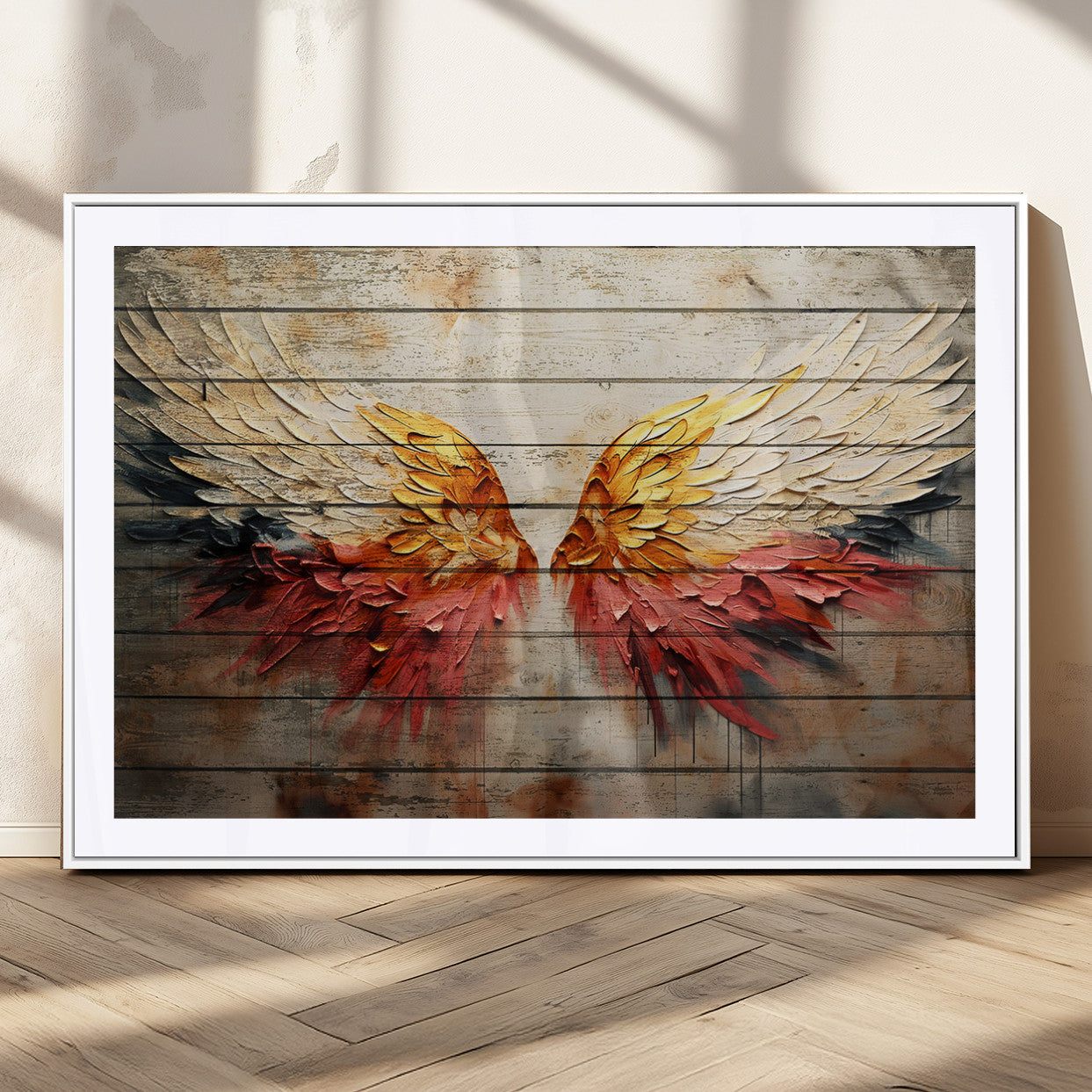 19244-MGC-FP-36x24_White-Abstract Angel Wings Canvas Wall Art – Framed and Ready to Hang Modern Angelic Wings Decor for