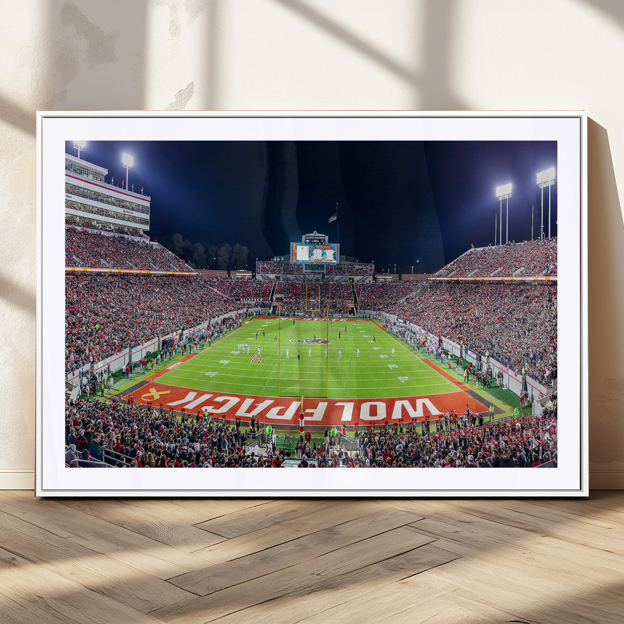 80943-MGC-FP-36x24_White-Wolfpack Football Team Print - Raleigh Carter-Finley Stadium Wall Art Canvas Print