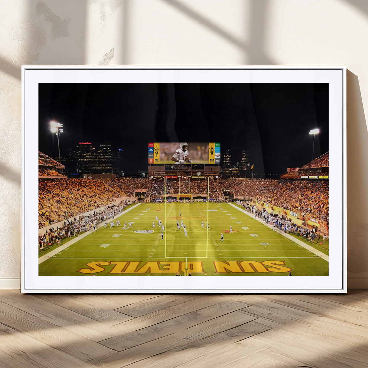 87612-MGC-FP-36x24_White-ASU Sun Devils Football Team Print - Phoenix Mountain America Stadium Canvas Print
