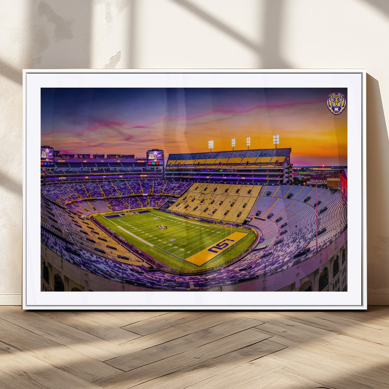 93538-MGC-FP-36x24_White-The Louisiana State University Tigers Football Team Print - Baton Rouge Tiger Stadium Wall Art