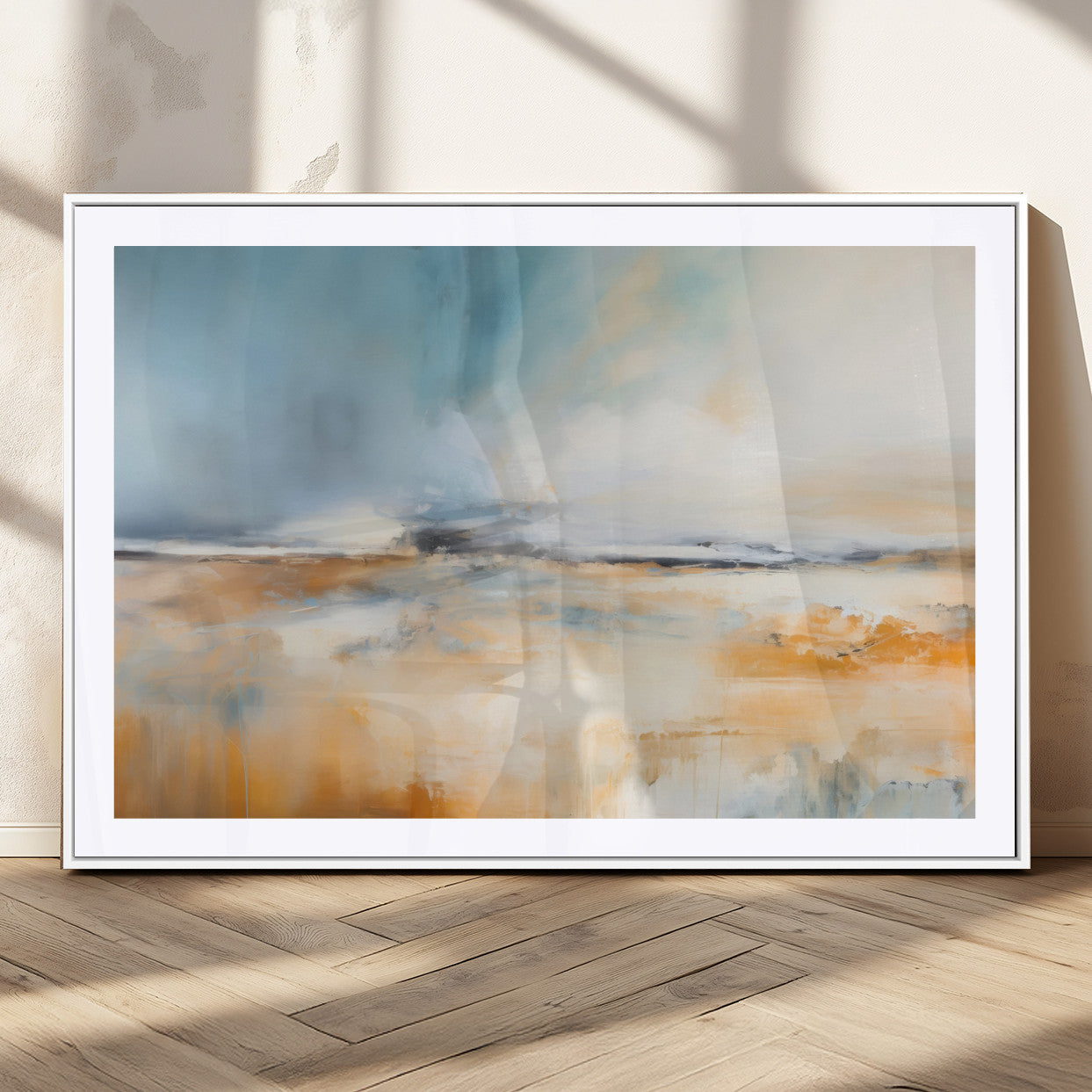 guzelmis-sharpen-MGC-FP-36x24_White-Abstract Landscape Wall Art Canvas Print - Warm Tones of Orange and Blue, Modern Framed Art for Home