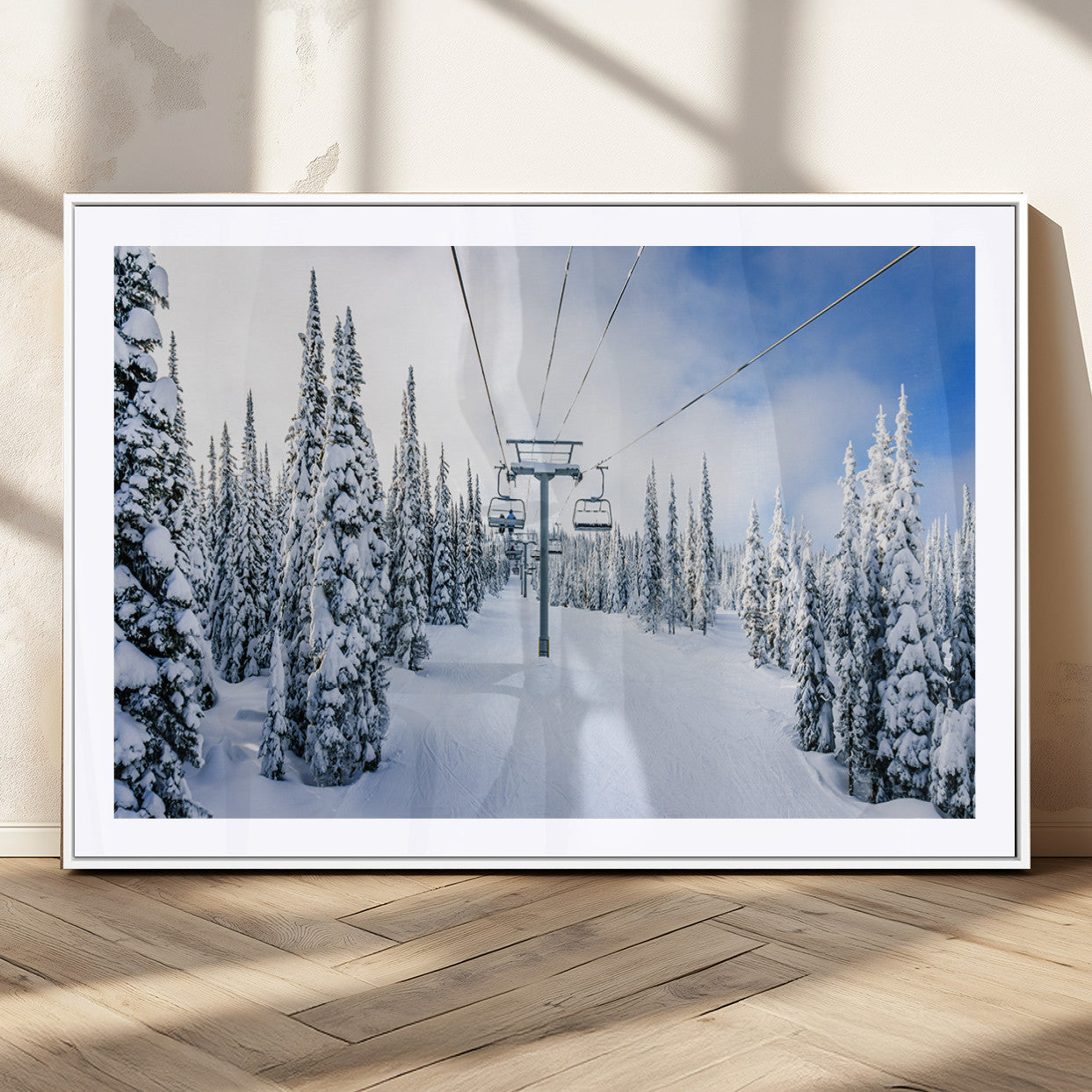 21569-MGC-FP-36x24_White-Winter Ski Lift Wall Art Print - Landscape Wall Art | Snowy Mountain Adventure | Perfect for Cabin