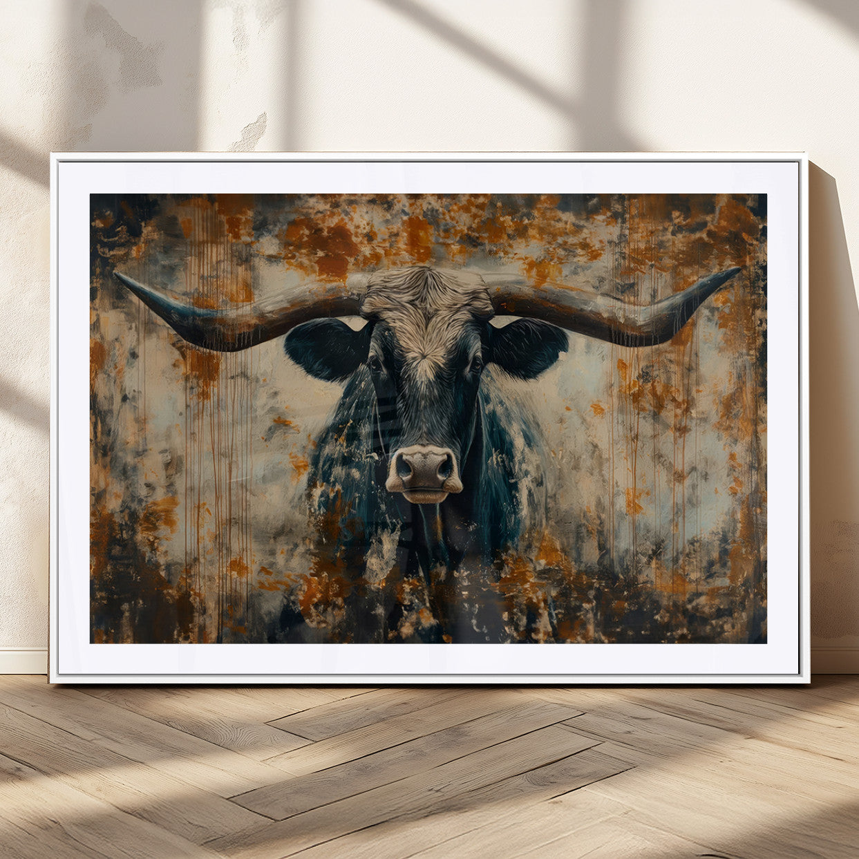 85913-MGC-FP-36x24_White-Longhorn Wall Art – Rustic Western Bull Canvas Print, Modern Farmhouse Animal Decor for Living Room, Office, or Ranch House