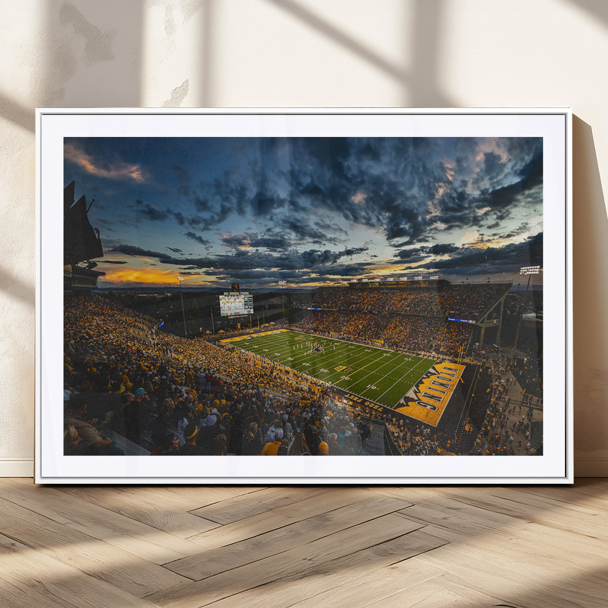 61020-MGC-FP-36x24_White-University of Wyoming Cowboys Football Team Print - Laramie War Memorial Stadium Wall Art Canvas