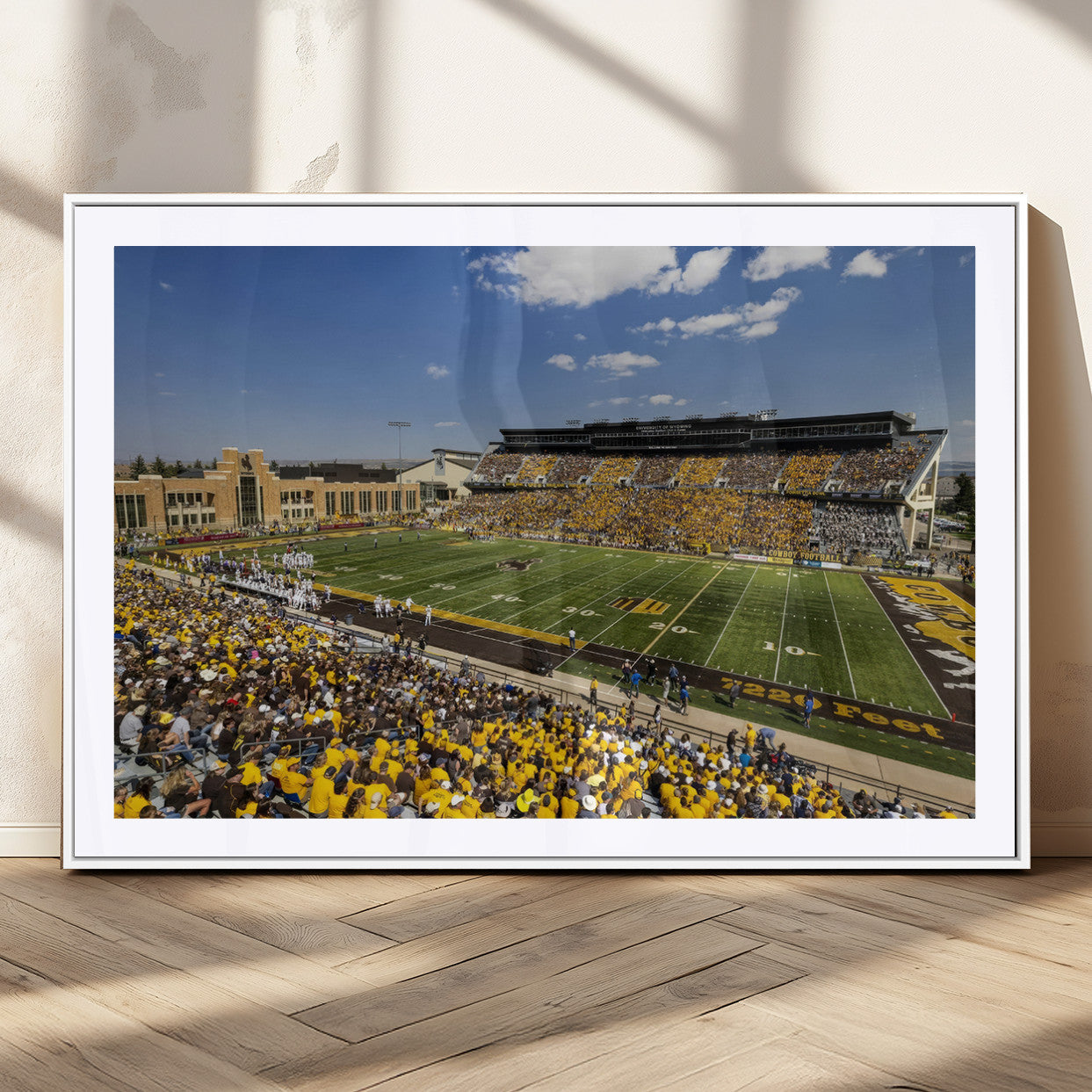 75112-MGC-FP-36x24_White-University of Wyoming Cowboys Football Team Print - Laramie Jonah Field War Memorial Stadium Wall