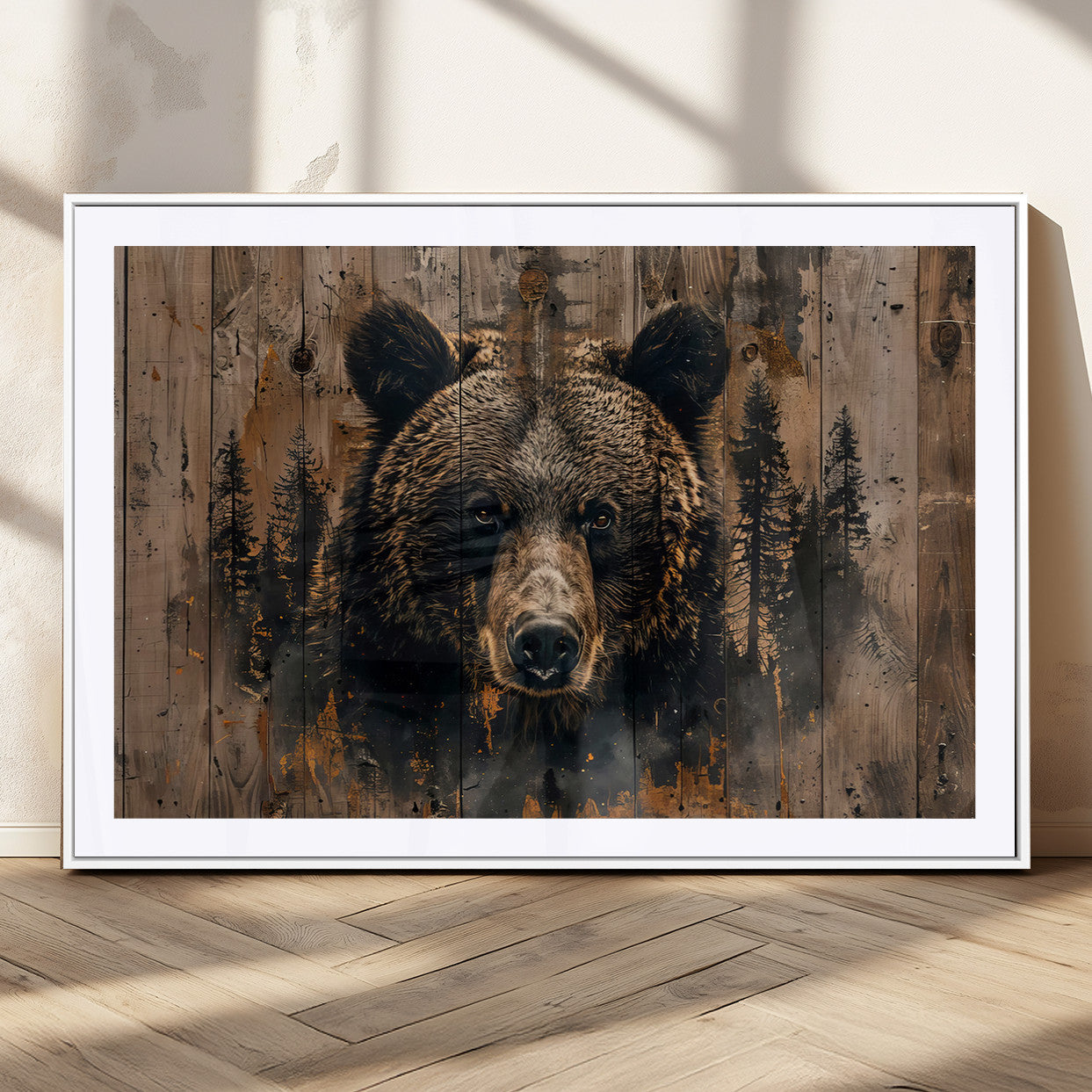 76998-MGC-FP-36x24_White-Rustic Grizzly 399 Wall Art | Triptych Canvas Print | Rustic Cabin Wall Decor | Perfect for