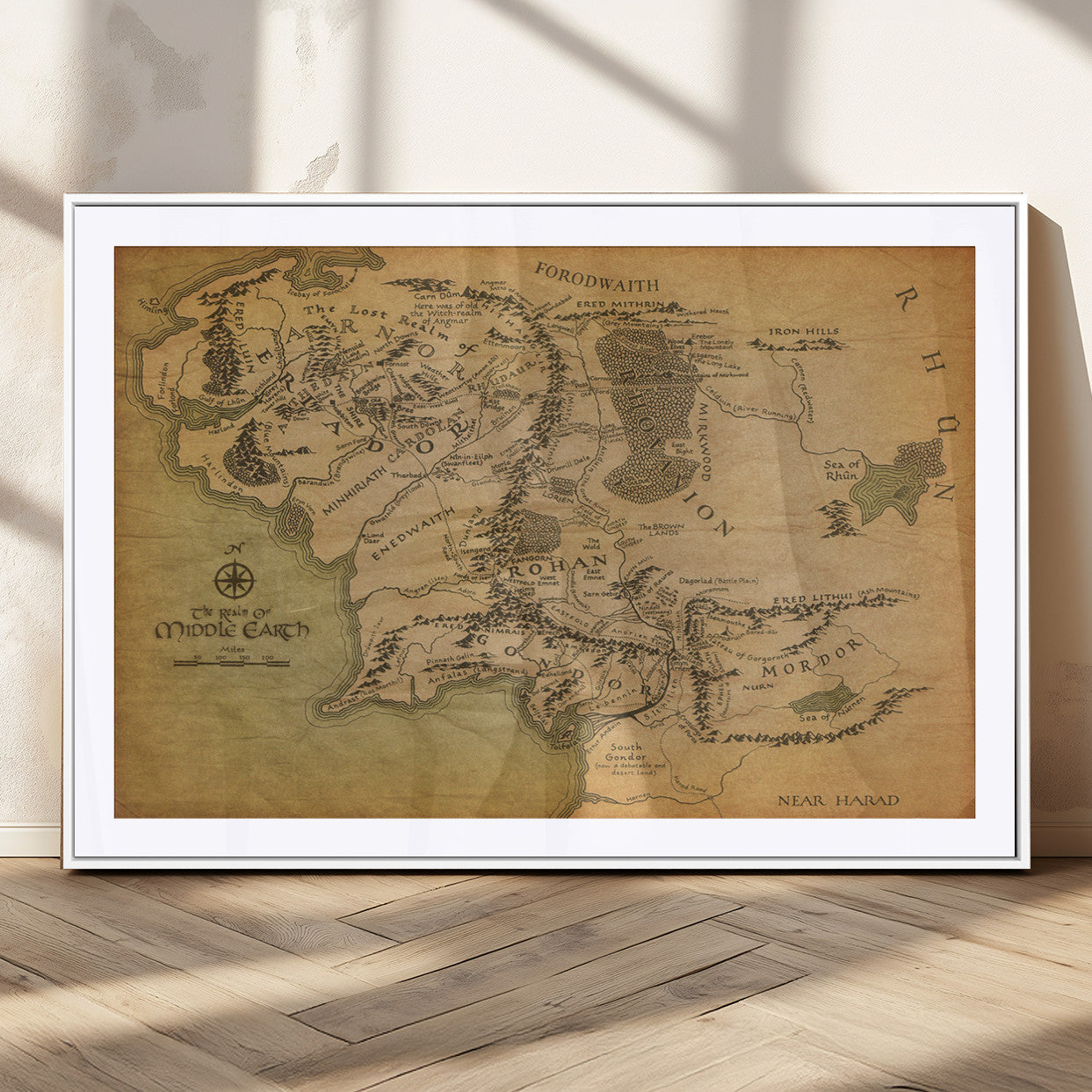 65656565-MGC-FP-36x24_White-Middle Earth Map Canvas Wall Art – Vintage Fantasy Map Print, Decor for Home Library or Office