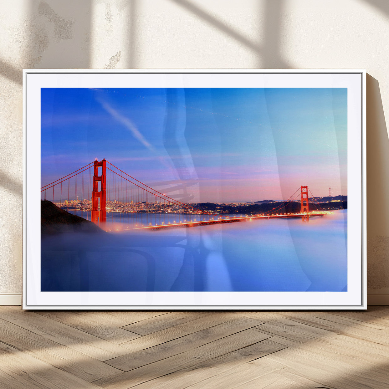 MGC-FP-36x24 - Golden Gate Bridge Wall Art Print, San Francisco Sunset Canvas Wall Art, Cityscape Canvas Print for