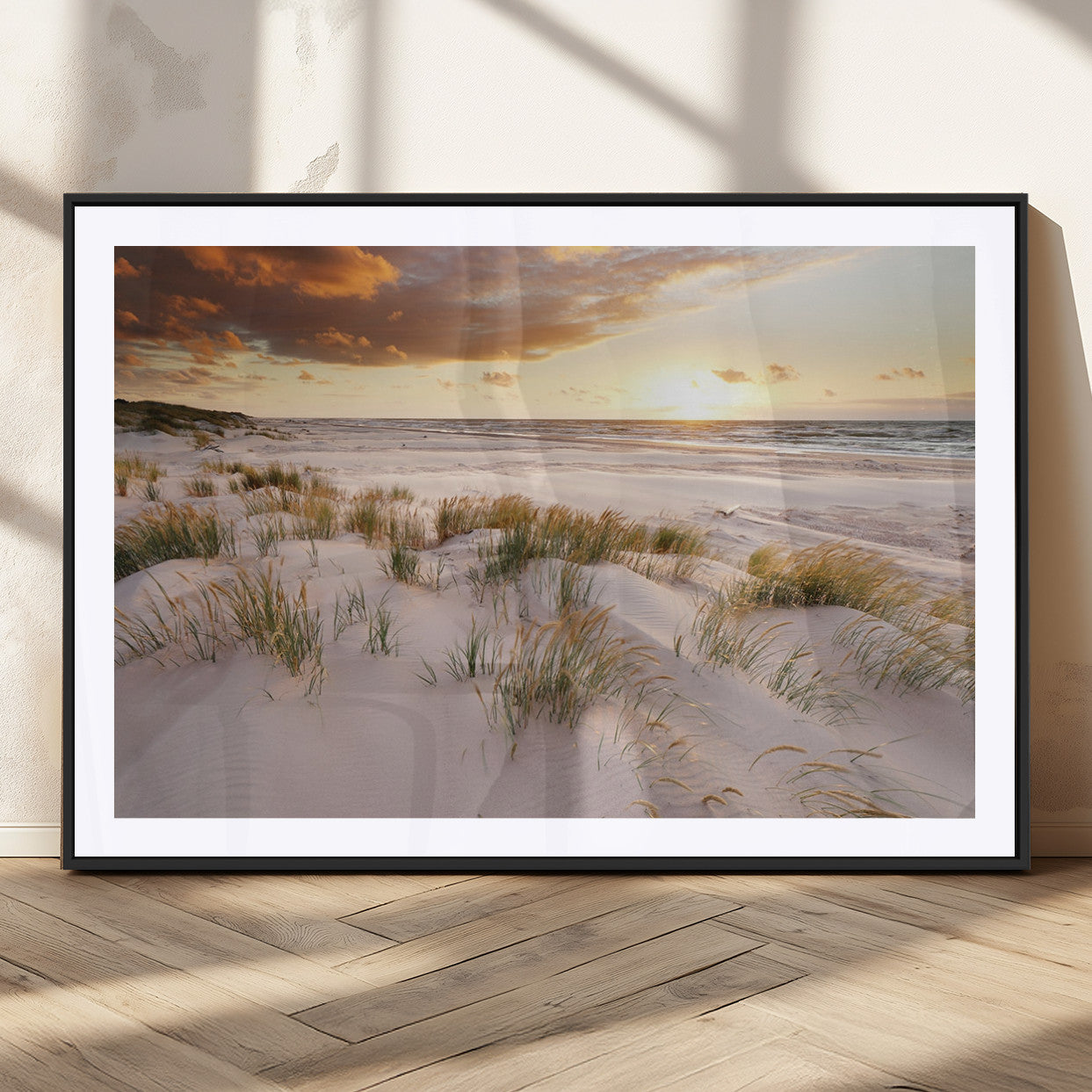 61246-MGC-FP-36x24_Black-Flight Over Coastal Beach Landscape, Flight Over Coastal Beach Print Canvas Wall Art