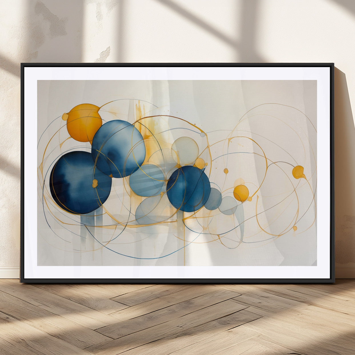 36188-MGC-FP-36x24_Black-Geometric Blue Orange Abstract Wall Art Canvas, Geometric Blue Orange Canvas Print