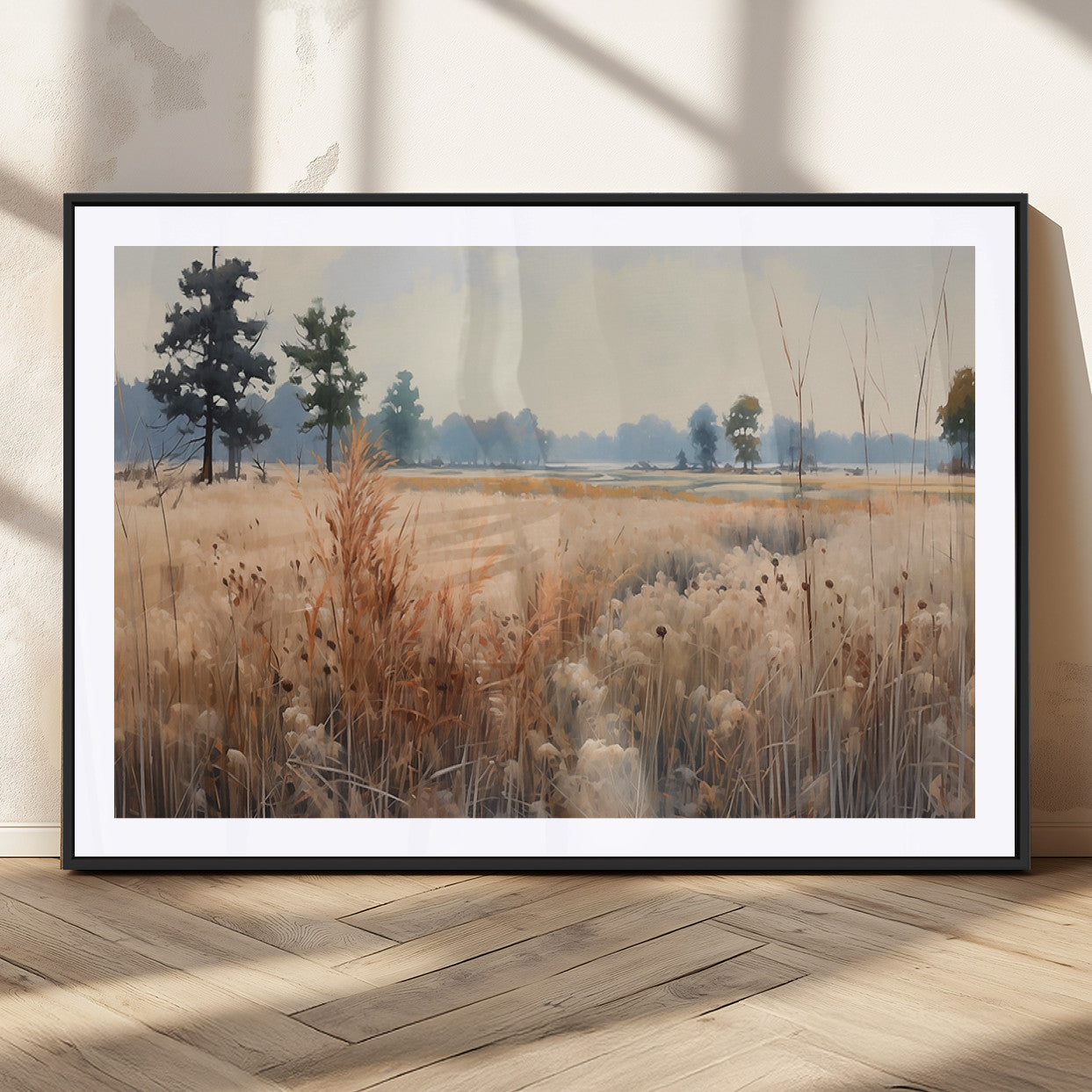 98822-MGC-FP-36x24_Black-Golden Fields Canvas Wall Art Print – Serene Landscape of Nature’s Tranquility in Minimalist Modern