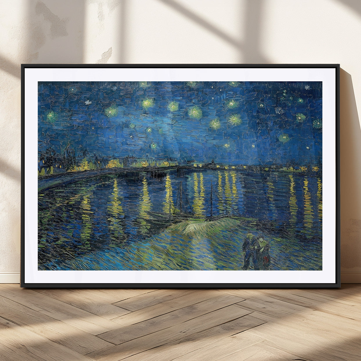 94605-MGC-FP-36x24_Black-Vincent van Gogh Starry Night over the Rhone Abstract Wall Art Canvas, Starry Night Canvas Print