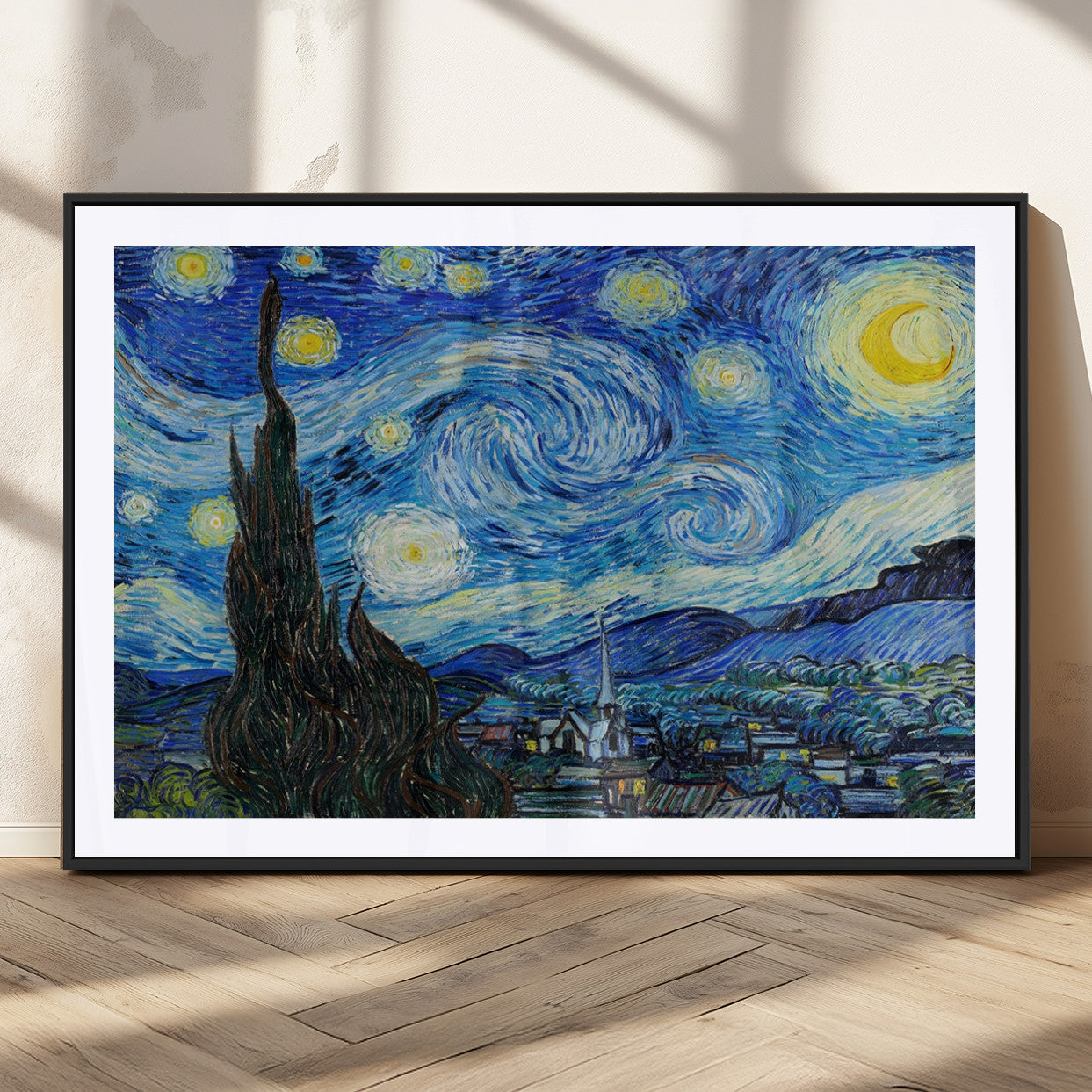 39177-MGC-FP-36x24_Black-Vincent Van Gogh The Starry Night Abstract Wall Art Canvas Print