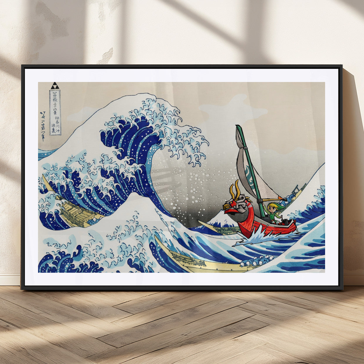 19450-MGC-FP-36x24_Black-Katsushika Hokusai Kanagawa Giant Wave Wall Art Canvas Print | Iconic Japanese Art for Living Room