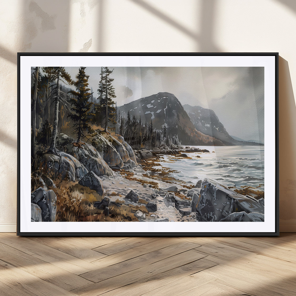 41281-MGC-FP-36x24_Black-Serene Coastal View of Acadia National Park - Stunning 3-Panel Wall Art Canvas Print, Framed, Ready