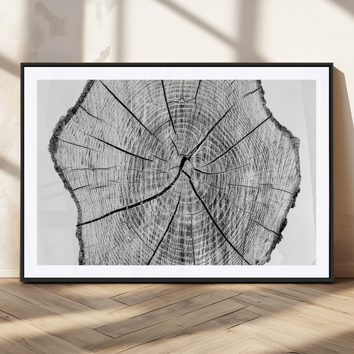 98709-MGC-FP-36x24_Black-Rustic Tree Ring Wall Art Canvas Print – Framed and Ready to Hang – Perfect for Nature-Inspired and