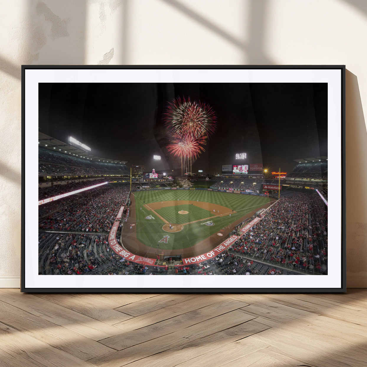 63592-MGC-FP-36x24_Black-Fireworks at Angel Stadium – Los Angeles Angels Canvas Print, Framed Los Angeles Angels Wall Art