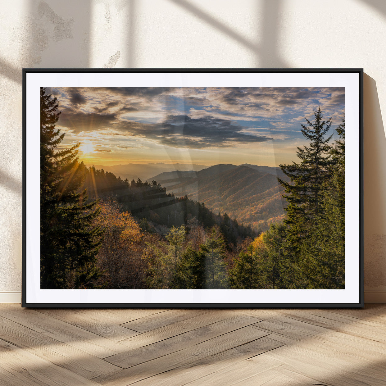 73692479-MGV-CV-36X24-Sunrise Over the Smoky Mountains Canvas Wall Art – Breathtaking Scenic Landscape Photography in a