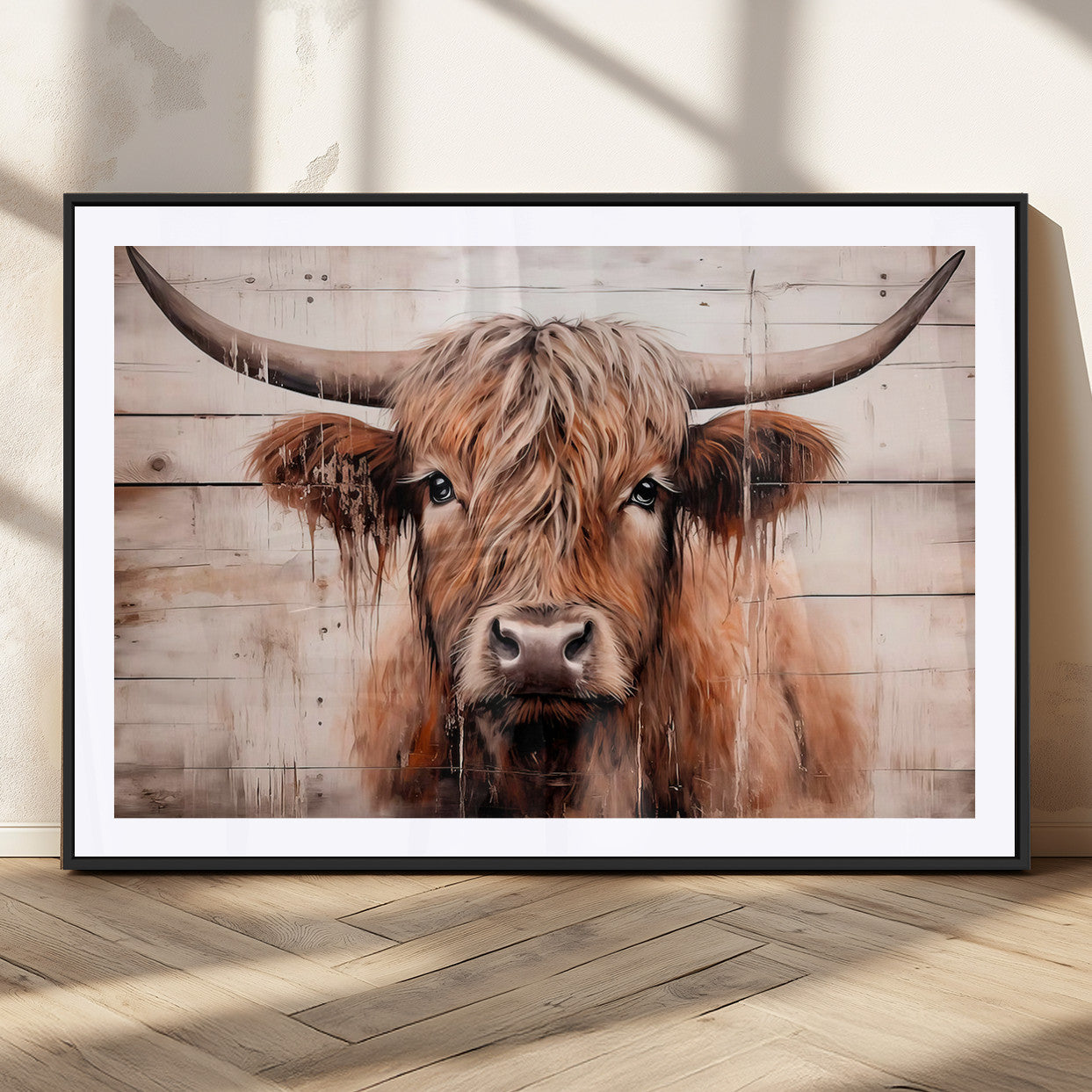 93730-MGC-FP-36x24_Black-Vintage Scottish Highland Cow Cattle Art Print Farmhouse Wall Art Canvas Print