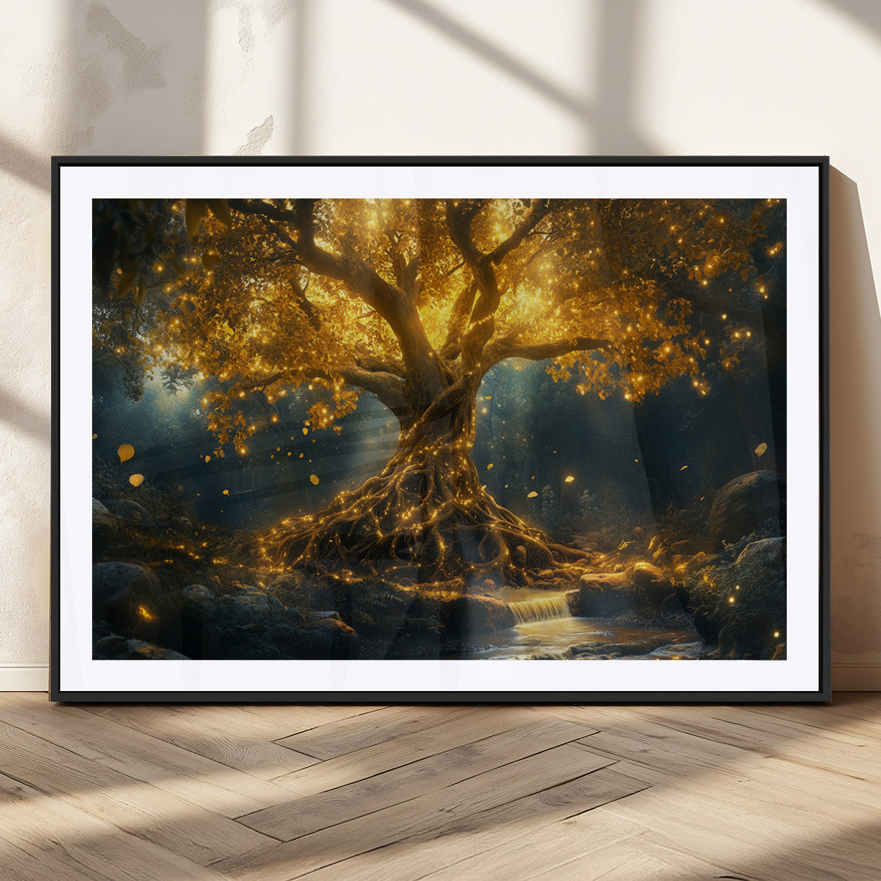92739-MGC-FP-36x24_Black-Golden Tree of Life Canvas Wall Art Print - Majestic Glowing Tree Wall Art Print
