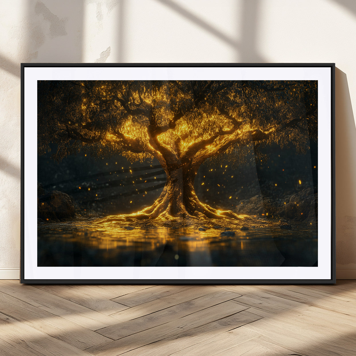 59580-MGC-FP-36x24_Black-Golden Tree of Life Canvas Wall Art Print - Majestic Glowing Tree Wall Art Print