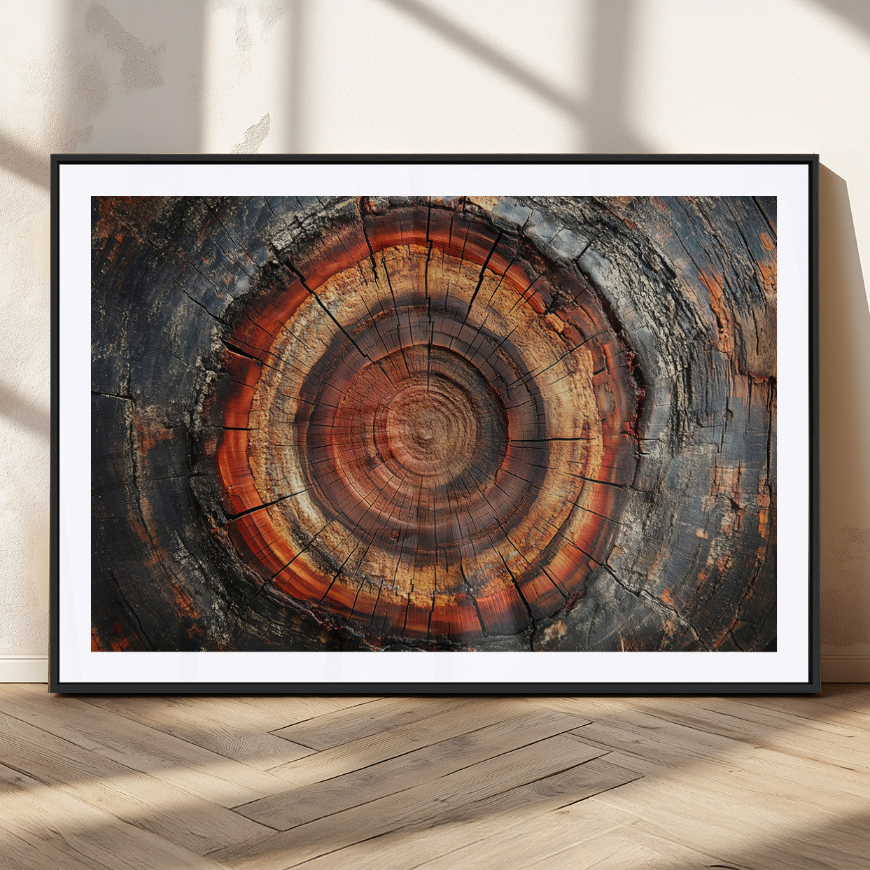82212-MGC-FP-36x24_Black-Wood Grain Canvas Wall Art - Framed Abstract Tree Ring Framed Wall Art, Wood Grain Canvas Wall