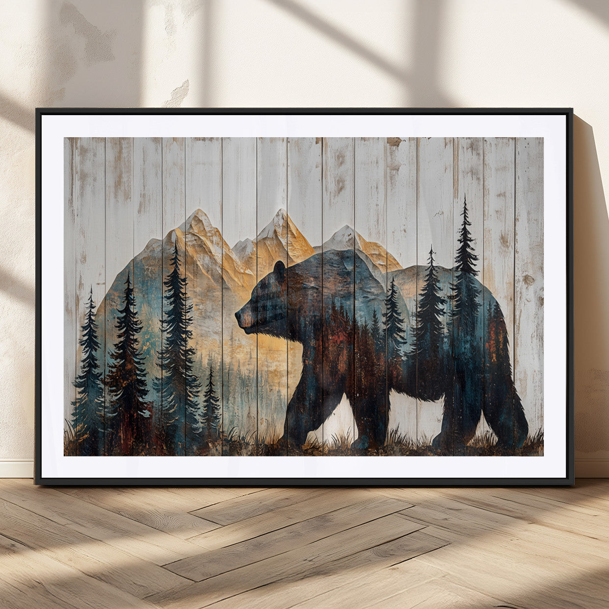 90077-MGC-FP-36x24_Black-Rustic Bear Wall Art - Grizzly 399 Bear Wall Art - Mountain Wood Canvas Wall Art - Nature Theme