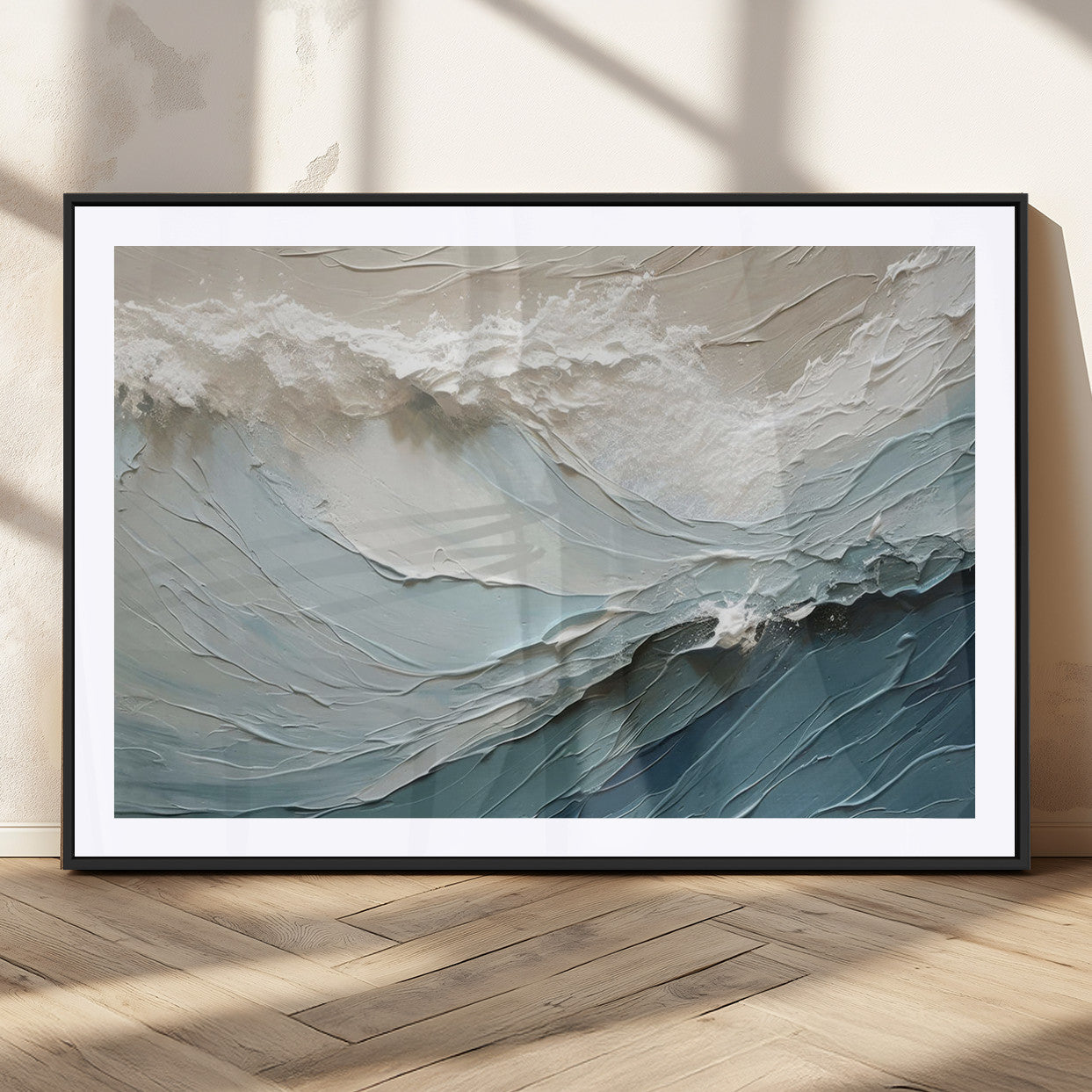 36946-MGC-FP-36x24_Black-Waves Abstract Wall Art Print, Modern Framed Abstract Canvas Print, Abstract Painting for Living