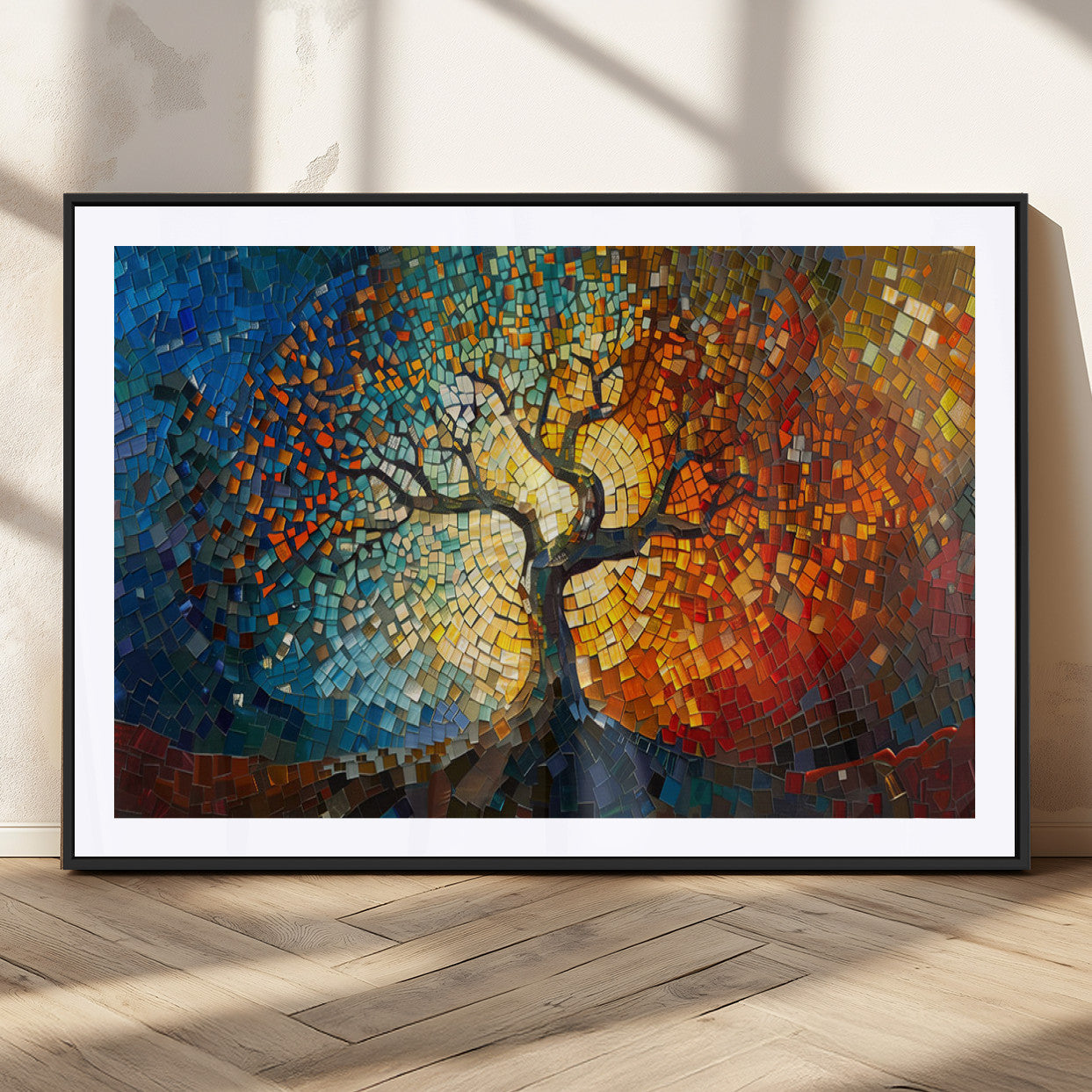 66056-MGC-FP-36x24_Black-Yggdrasil Tree of Life Mosaic Stained Glass Wall Art Canvas, Yggdrasil Tree of Life Mosaic Canvas