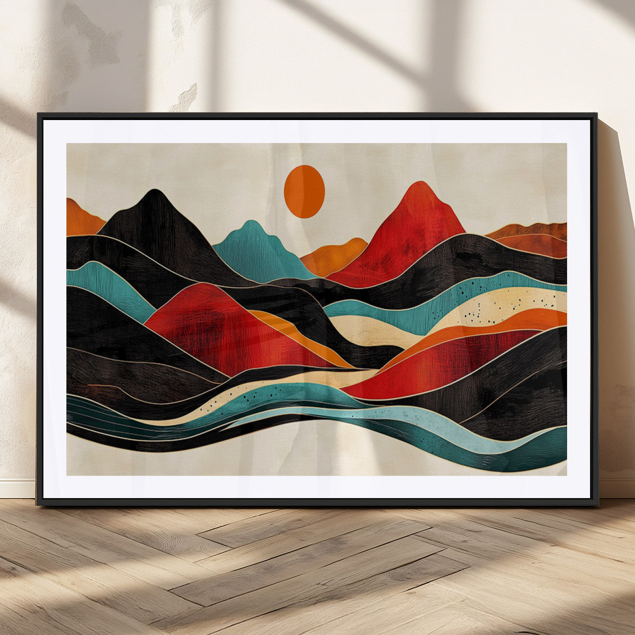 29227-MGC-FP-36x24_Black-Western Wall Decor - Large Triptych Mountain Canvas - Boho Woodland Wall Art Print - Framed
