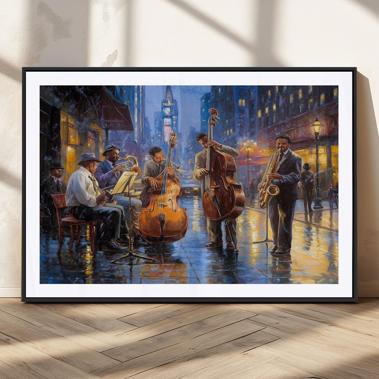 58694-MGC-FP-36x24 - Colorful Jazz Wall Art - African American Music Canvas Print - Framed Abstract Music Poster for Home