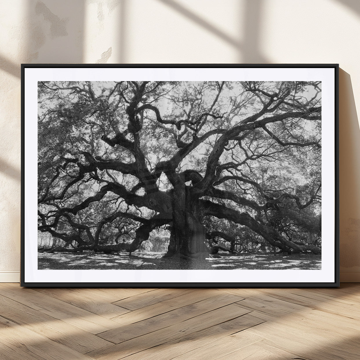 81655611-MGV-CV-36X24-Ancient Oak Wall Art Canvas Print – Gnarled Tree Twisted Branches Dramatic Sky Moody Nature Artwork for Home Office