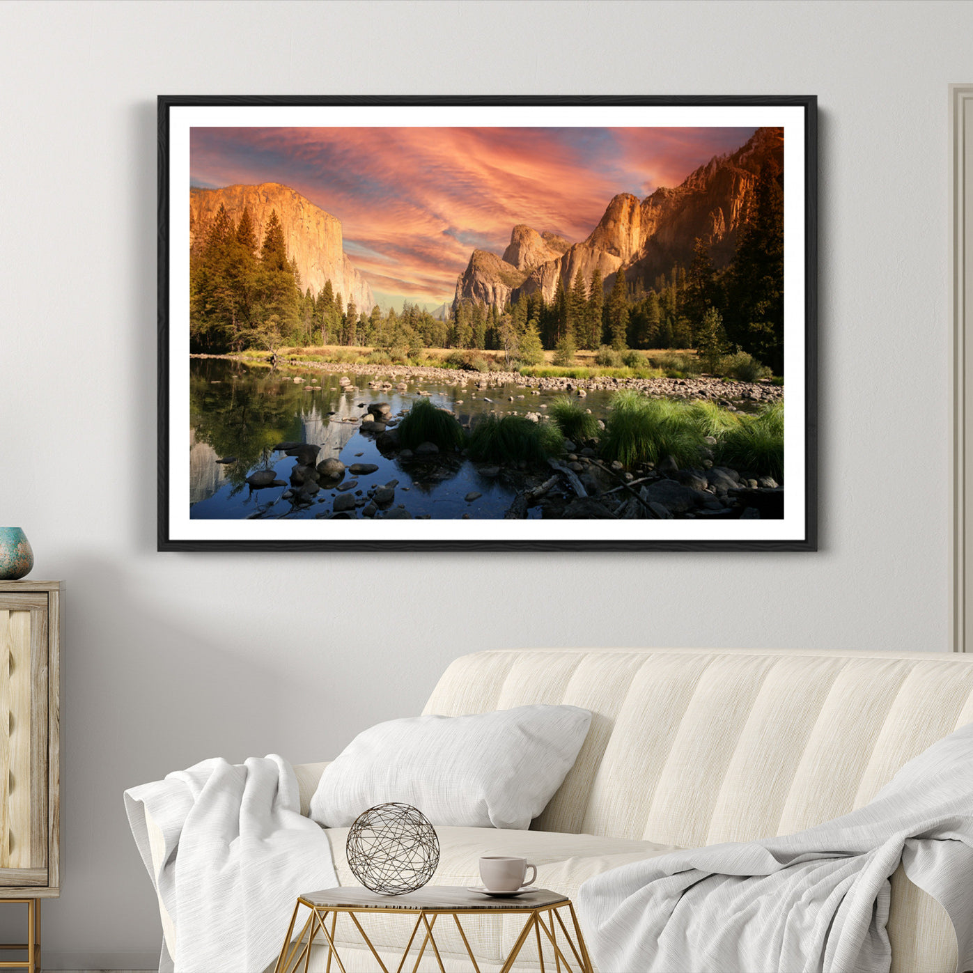 31199457-MGC-FP-36x24-Yosemite Valley Canvas Wall Art, Framed El Capitan Art Picture Print, Sunset Sky Perfect Vibrant