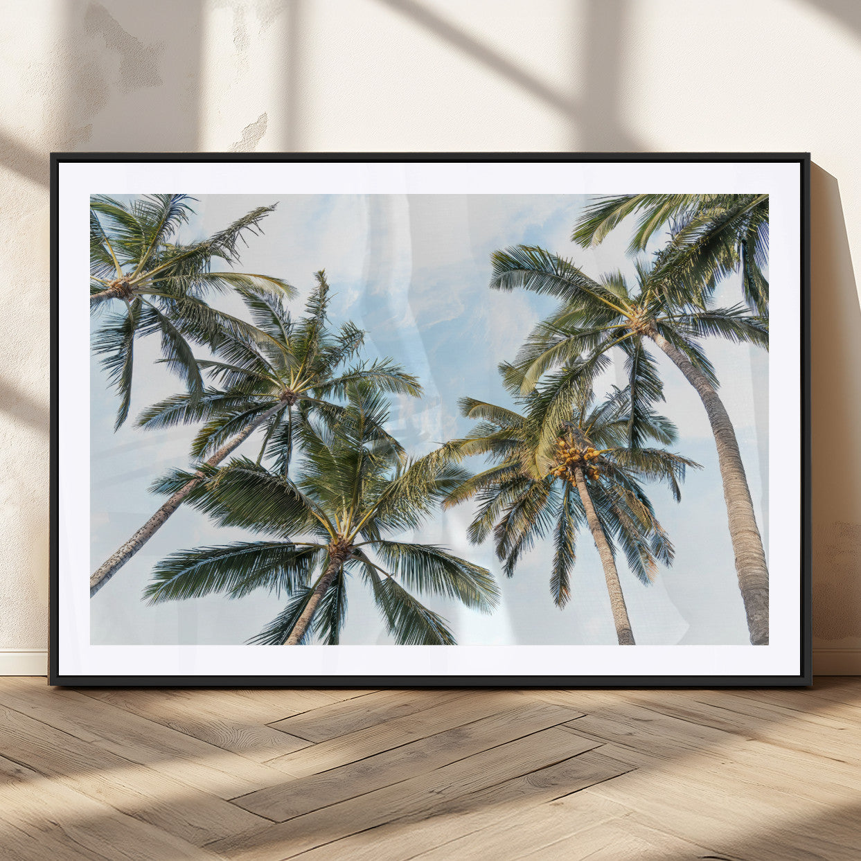 87247012-MGV-CV-36X24 - Tropical Palm Trees Wall Art – Sunlit Leaves & Blue Sky Canvas Print, Island Breeze and Vacation Vibes for Office or Home Decor