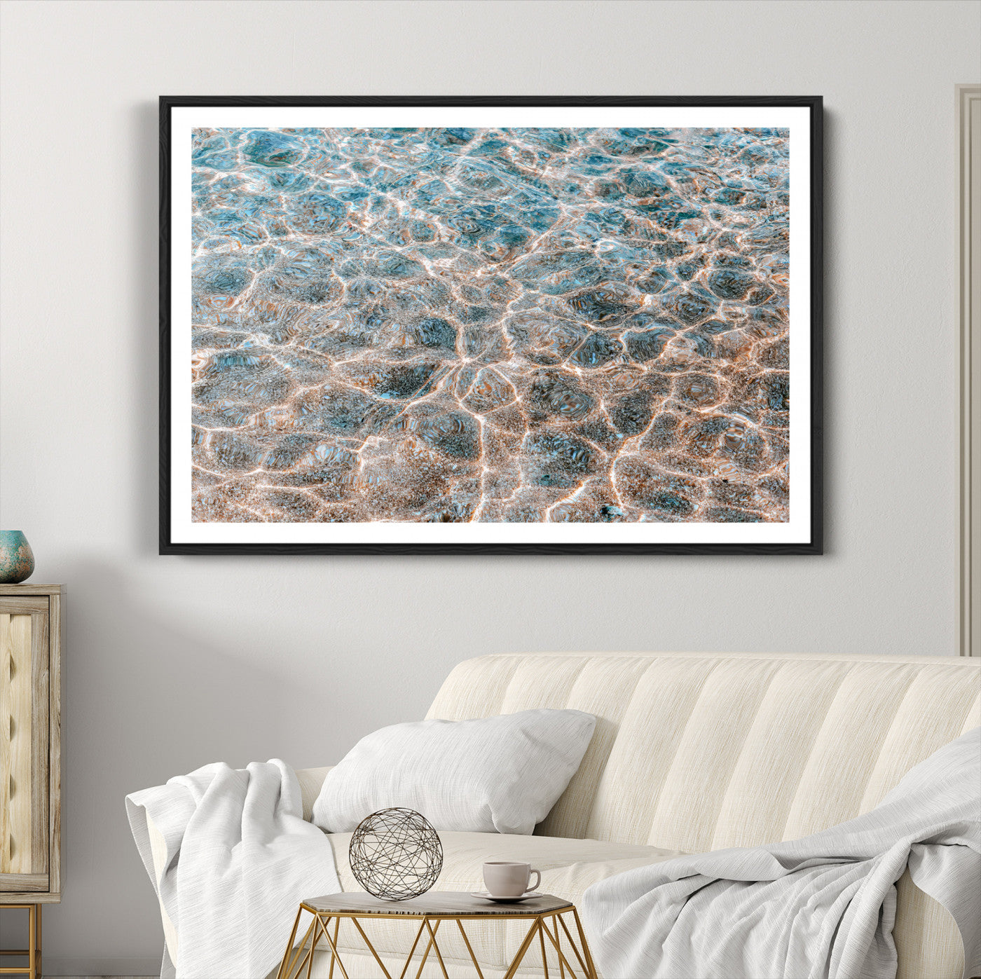 26580287-MGC-FP-36x24-Clear Water Wall Art Canvas Print – Framed Sunlit Ocean Ripples Scene Artwork for Home, Office, Living Room Decor