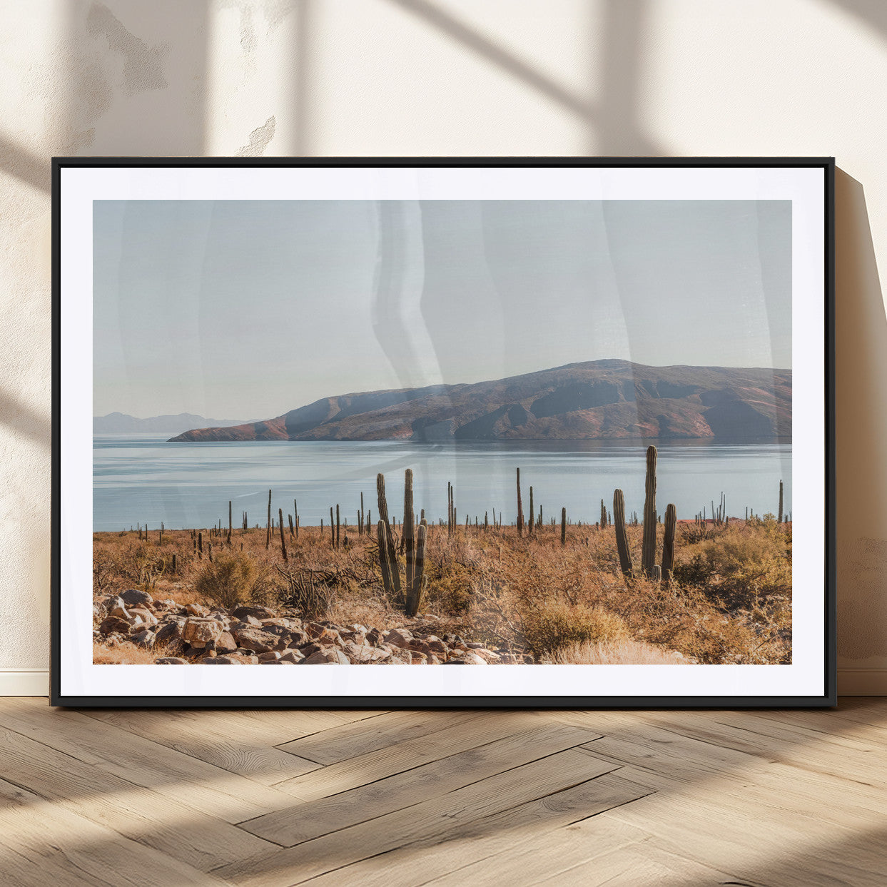 MGC-FP-36x24 - Desert Cactus Wall Art Canvas Print, Framed Baja Coastline Art Picture Print, Coastal Desert Perfect Southwestern Minimalist Decor Artwork