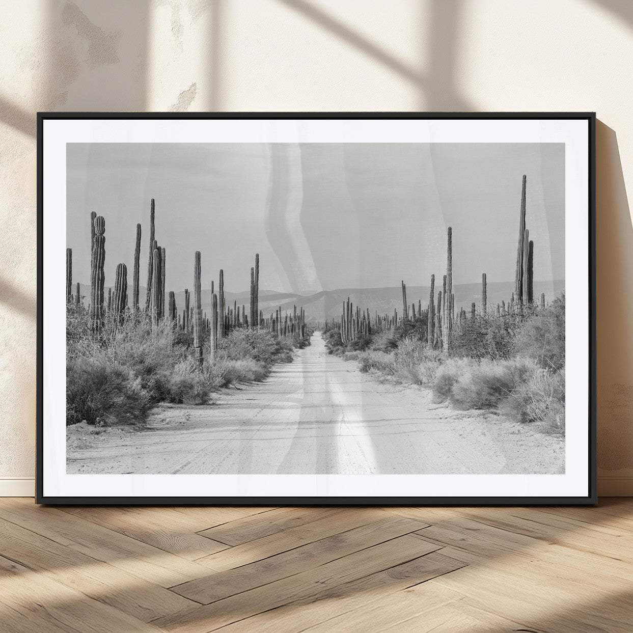 35537313-MGC-FP-40x30-Monochrome Desert Wall Art Canvas Print – Framed Cactus Path Art Picture Southwestern Artwork for Home, Office