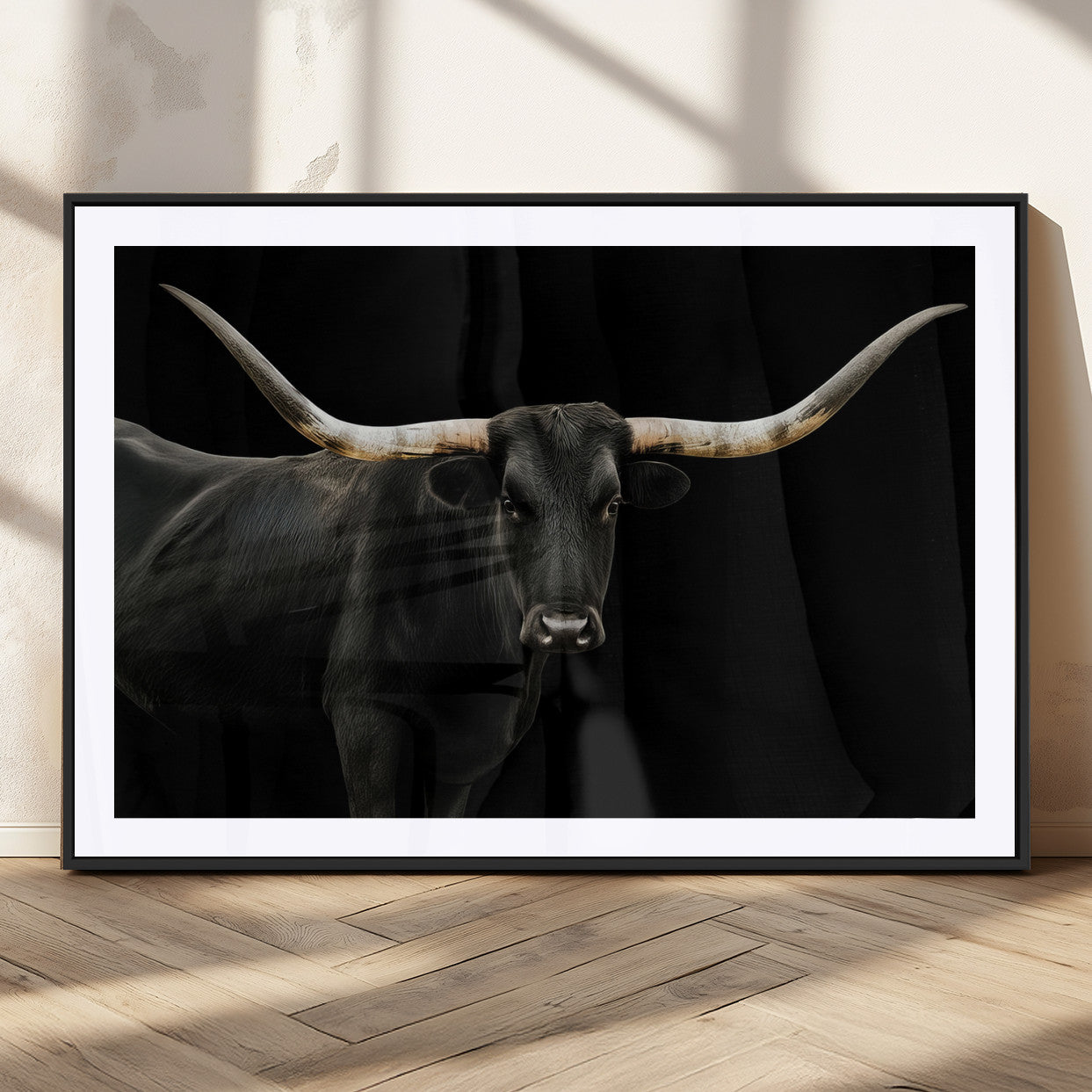 23572907-MGC-FP-36x24_Black-Texas Longhorn Wall Art Canvas Print, Framed Rustic Western Art Picture Print, Farmhouse Animal Perfect Modern Western Minimalist Decor Artwork
