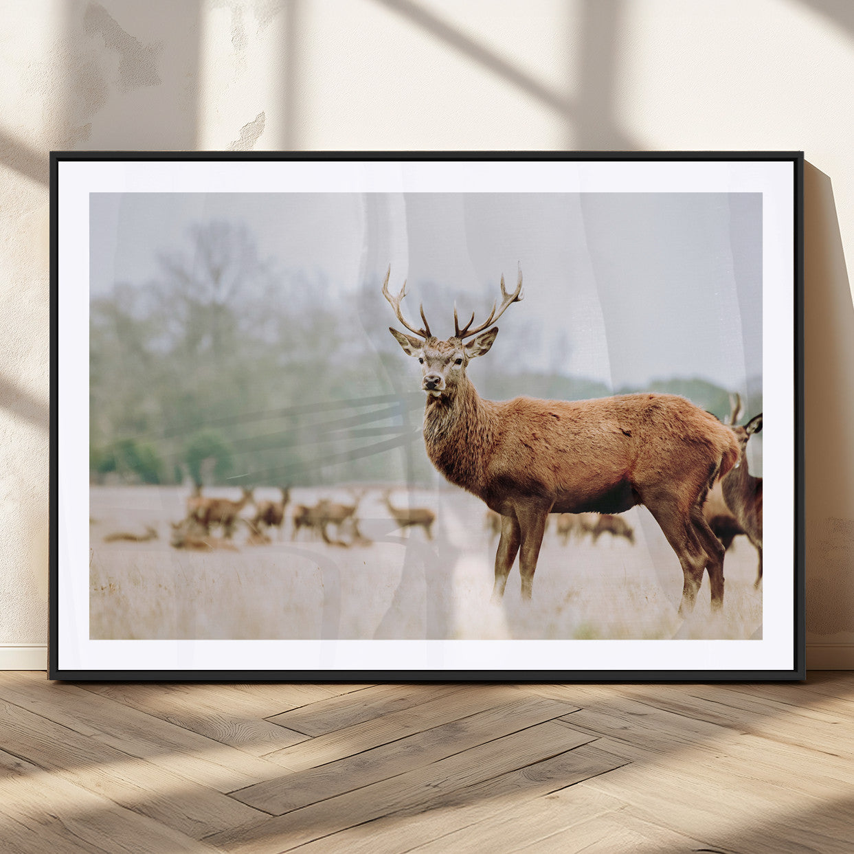 53240224-MGV-CV-36X24-Rustic Deer Wall Art Canvas Print – Forest Woodland Stag Nordic Animal Scenic Nature Artwork for Home, Cabin
