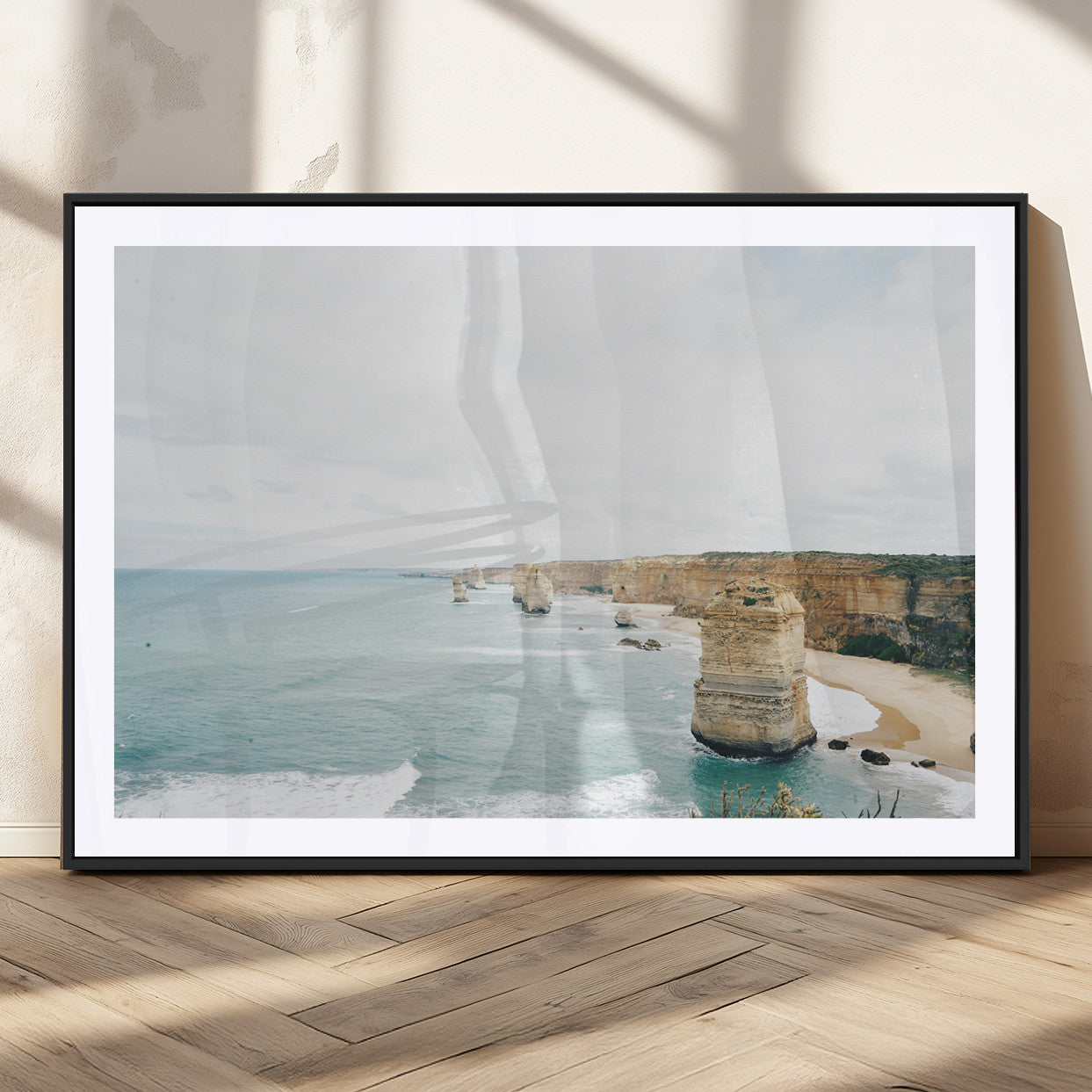 70095633-MGV-CV-36X24-Twelve Apostles Wall Art Canvas Print – Framed Coastal Cliffs Rugged Rock Formations Artwork for Home Office