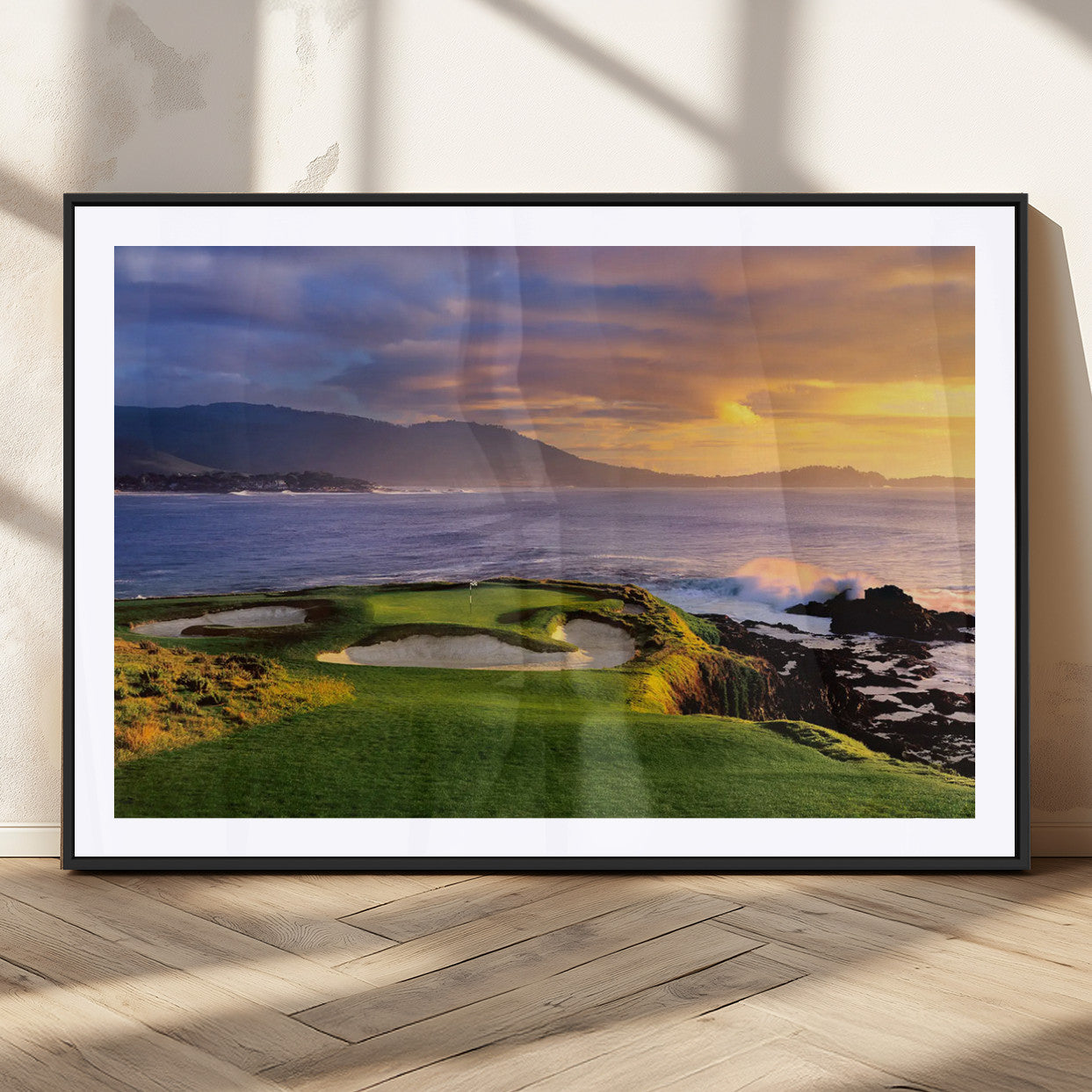 73699248-MGC-FP-36x24_Black-Pebble Beach Golf Wall Art Canvas Print – Iconic Coastal Golf Course Artwork for Home, Office, Living Room