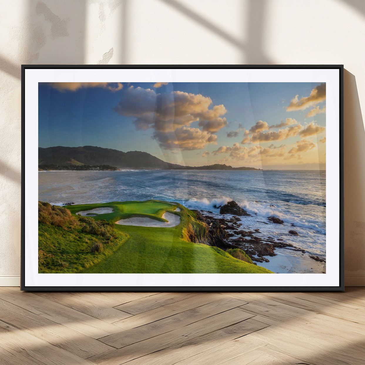 50107048-MGC-FP-36x24_Black-Pebble Beach Golf Links Wall Art Canvas Print – Iconic Coastal Golf Course Artwork for Home, Office, Living Room