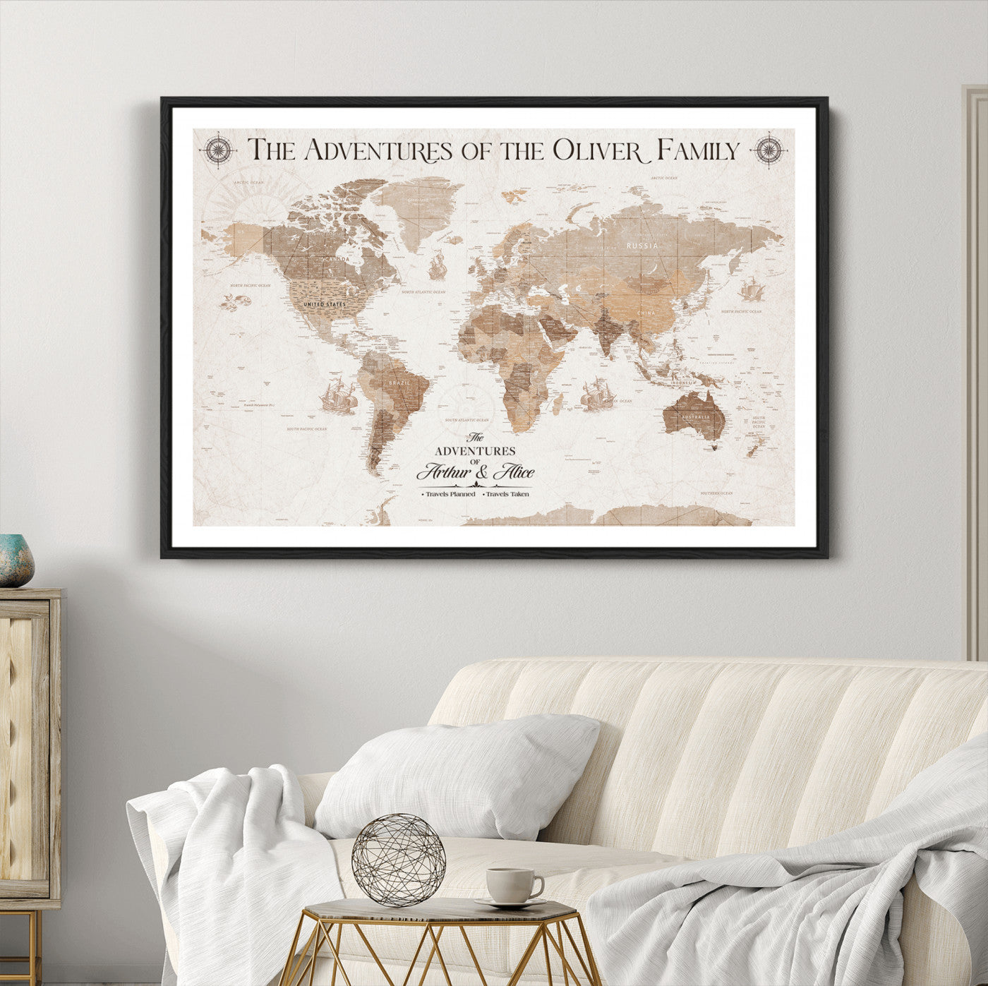-Personalized Push Pin World Map Canvas – Custom Framed Travel Tracker Wall Art, Large Adventure Map with Pins for Home, Office
